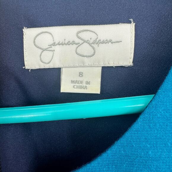 Jessica Simpson Size 8 Dress Blue Half Sleeve Sheath Back Zip Chunky Stripe - Picture 3 of 3